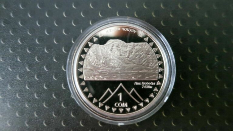 Read more about the article 2011 Kyrgyzstan 1 Som “Victory Peak”  Proof Coin  Rare  in capsule.