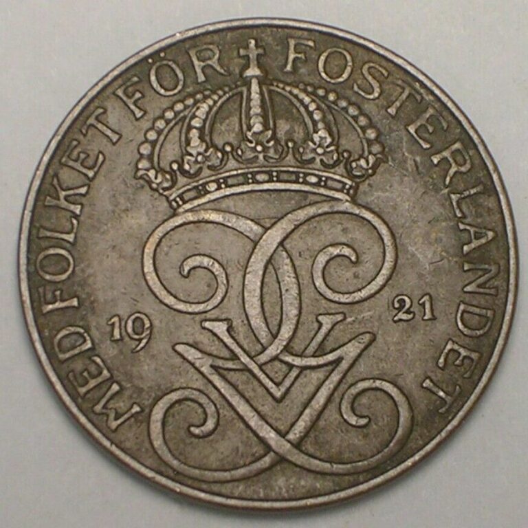 Read more about the article 1921 Sweden Swedish 5 Ore Crowned Monogram Coin VF