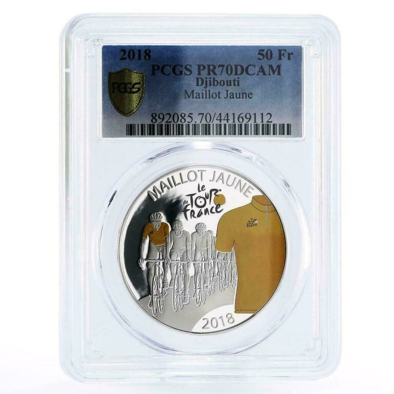 Read more about the article Djibouti 50 francs Tour de France Yellow Jersey PR70 PCGS silver coin 2018