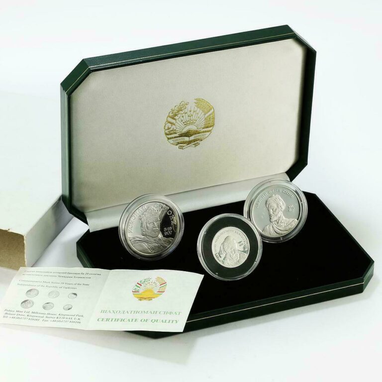 Read more about the article Tajikistan set of 3 coins 20th Anniversary of Independence silver coins 2011