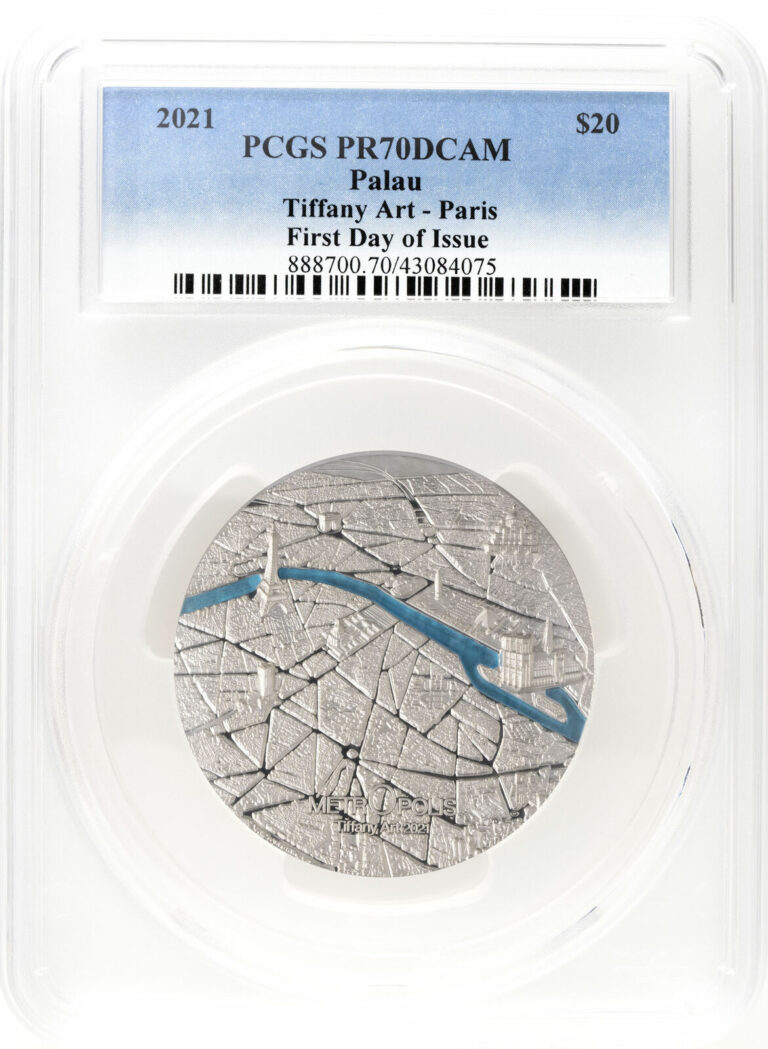 Read more about the article 2021 $20 Palau 3oz Silver Tiffany Art Metropolis-Paris Coin FDI – PCGS PR70
