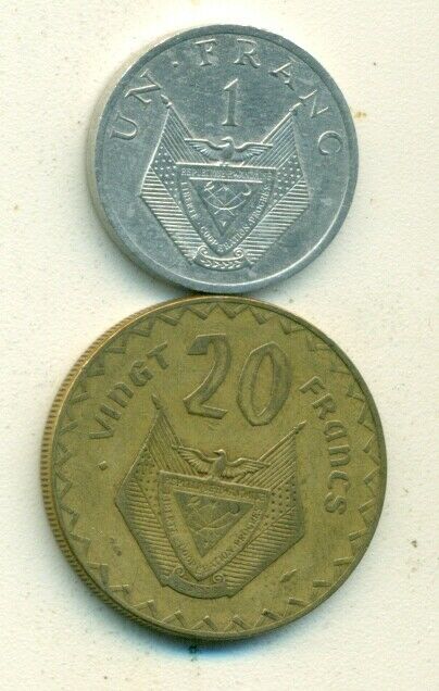 Read more about the article 2 DIFFERENT COINS from RWANDA – 1985 1 FRANC and 1977 20 FRANC