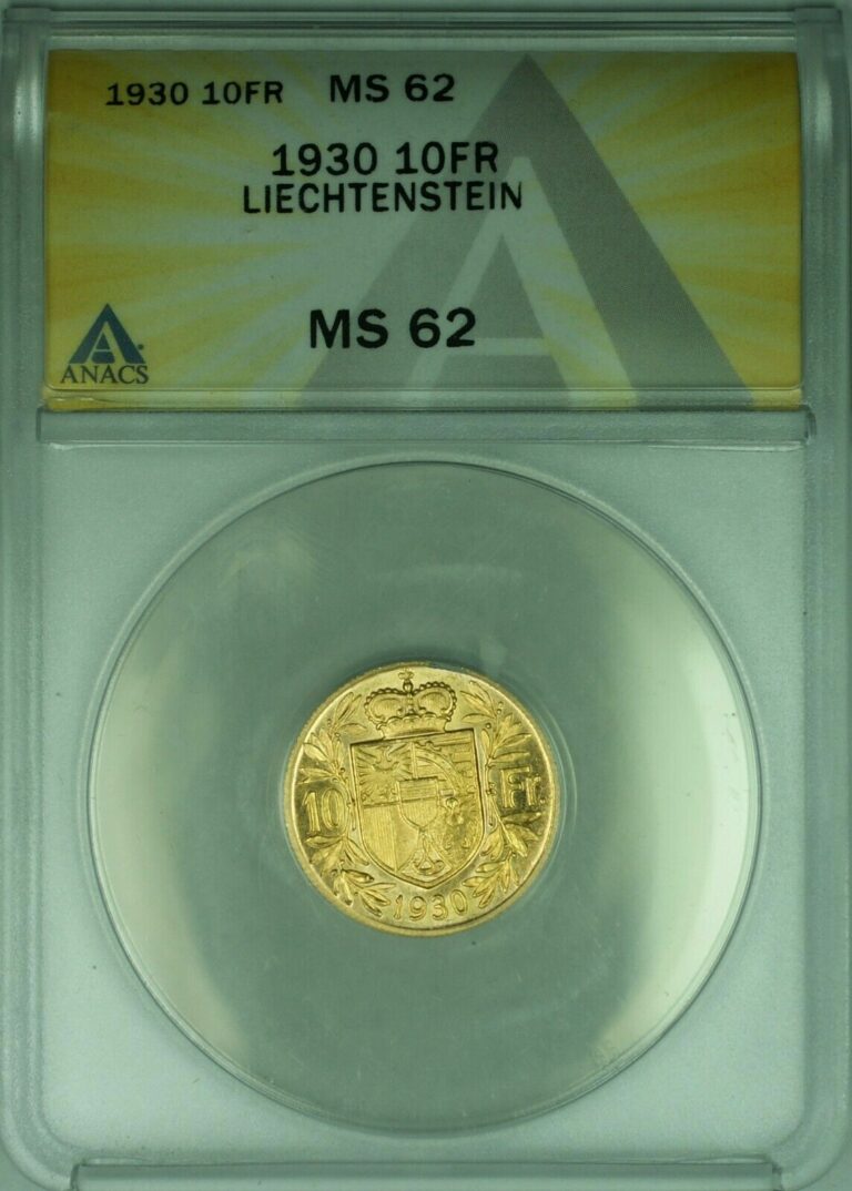 Read more about the article 1930 Liechtenstein 10 Franken Gold Coin ANACS MS-62  (DW)