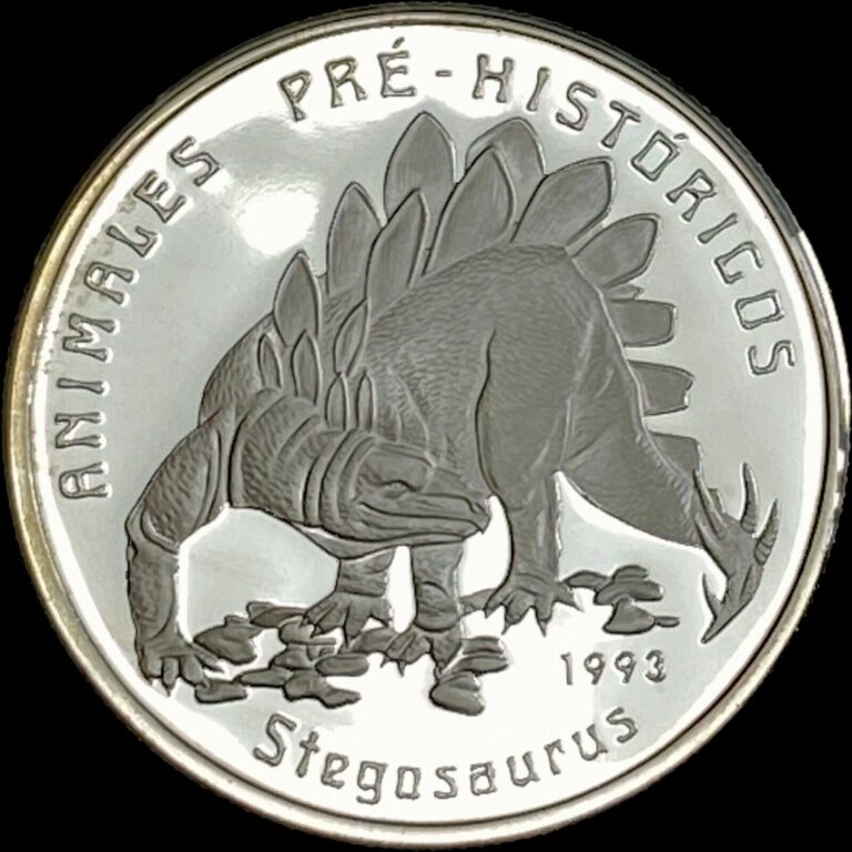 Read more about the article GUINEA. 1993  10 000 Pesos  Silver – Stegosaurus 🦖 RARE