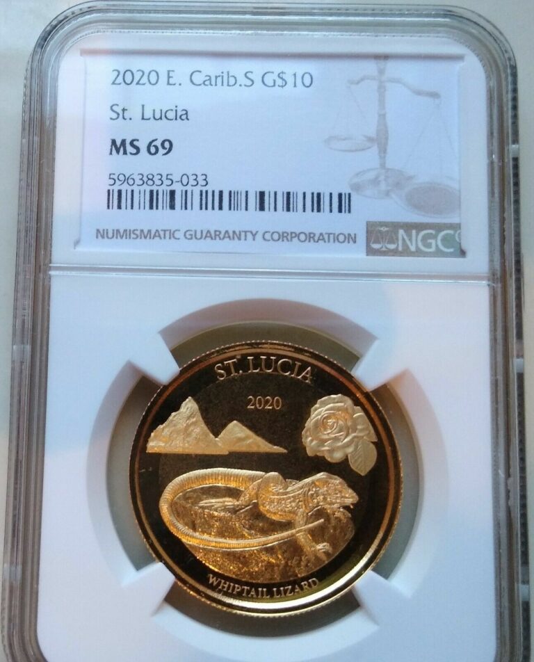 Read more about the article 2020 EC8 St. LUCIA GOLD 1 oz. WHIPTAIL LIZARD NGC MS69