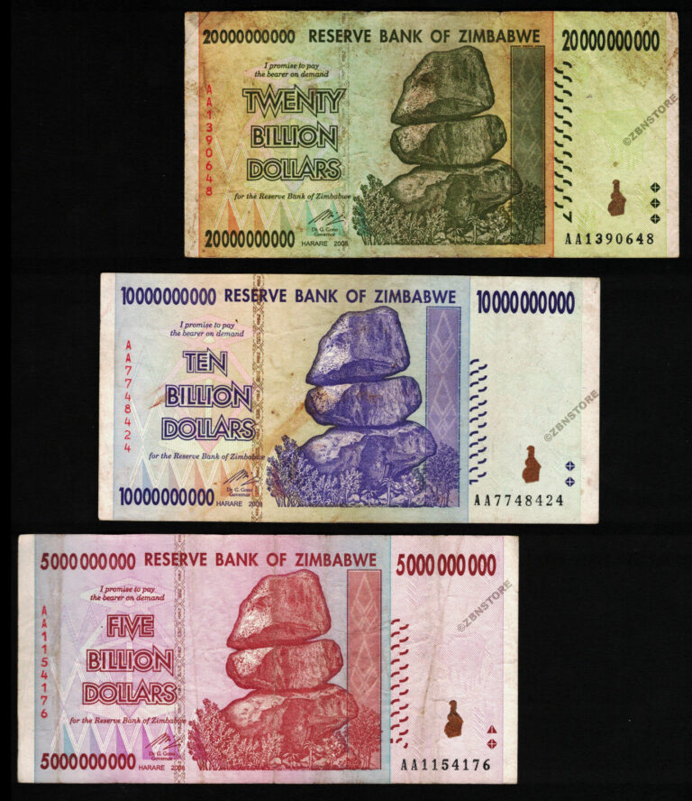 Read more about the article 20 / 10 / 5 Billion Zimbabwe Dollars Banknotes AA 2008 Paper Money Currency Set