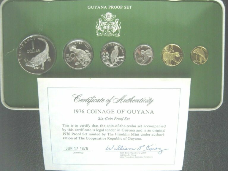 Read more about the article Guyana 1976 6 Proof Coin Collection Set: 1 Cent – $1 Dollar Franklin Mint ~ COA