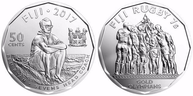 Read more about the article Fiji 2017 50c ( 50 cent ) Commem. Coin Rugby 7s 2016 Gold Olympians – UNC (1 Pc)