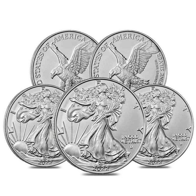 Read more about the article Lot of 5 – 2022 1 oz Silver American Eagle $1 Coin BU