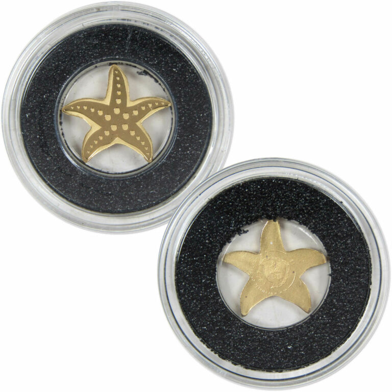 Read more about the article Palau Special Shapes Golden Starfish 1/2 g .9999 Fine Gold $1 Coin COA