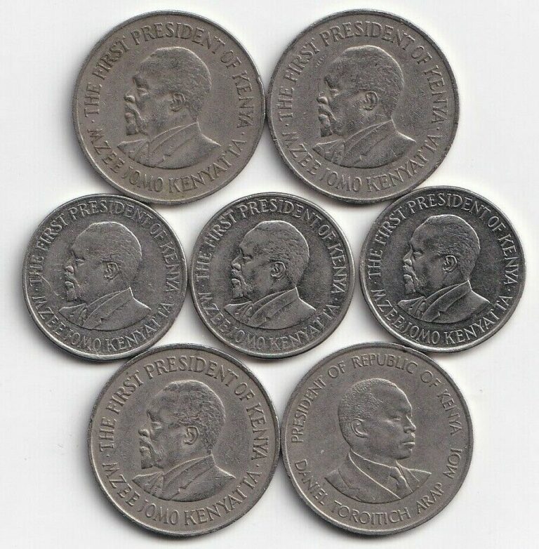 Read more about the article 7 – 1 SHILLING COINS from KENYA (1971  1975  1978  1989  2005  2009 and 2010)