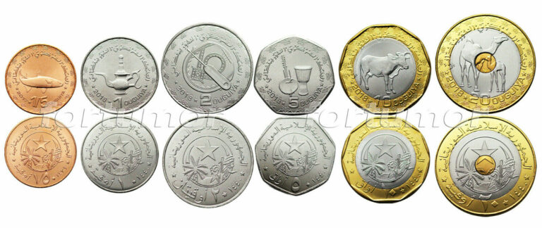 Read more about the article Mauritania Coins SET of 6 PCS   1/5 1 2 5 10 20 Ouguiya 2017 2018   UNC