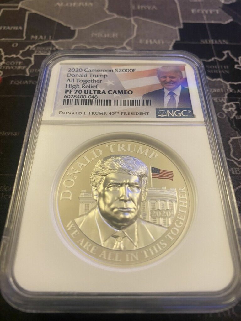 Read more about the article 2020 CAMEROOON S2000F DONALD TRUMP HIGH RELIEF PF70 ULTRA CAMEO 2oz SILVER