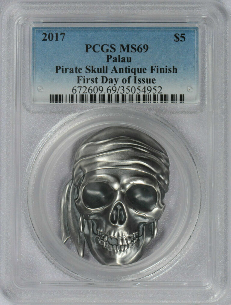Read more about the article 2017 Palau Pirate Skull 1 oz Silver PCGS MS 69 First day of Issue!!!
