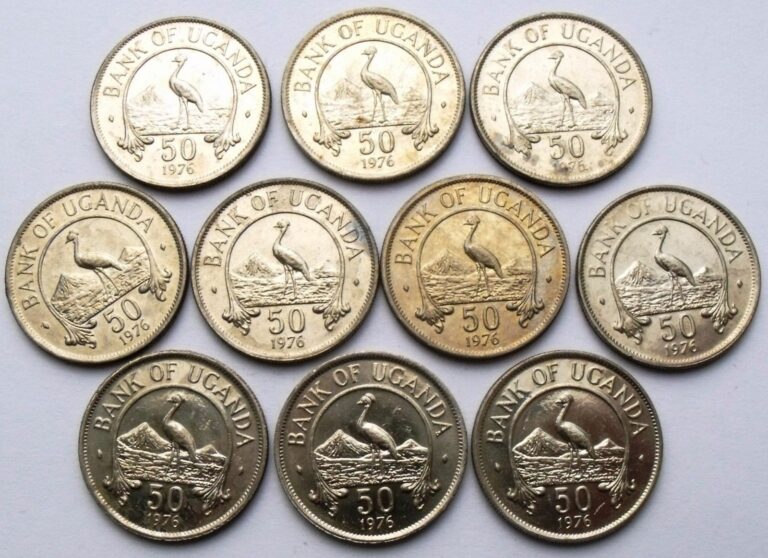 Read more about the article 10 X UGANDA 50 CENTS 1976 – BIRD  CRANE MAGNETIC KM4a AU-UNC 10 COINS WHOLESALE