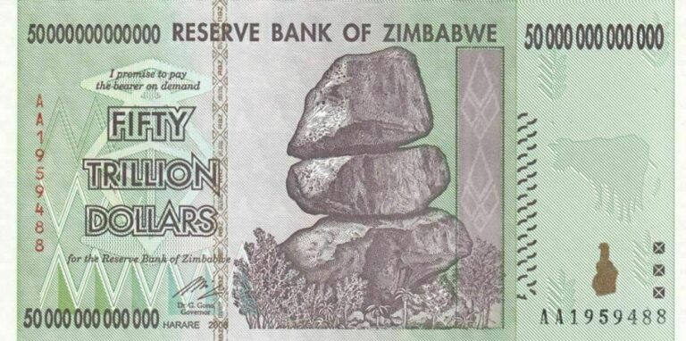 Read more about the article Zimbabwe 2008 50 TRILLION DOLLARS BANKNOTE  AA P-90 New UNC 100 TRILLION SERIES