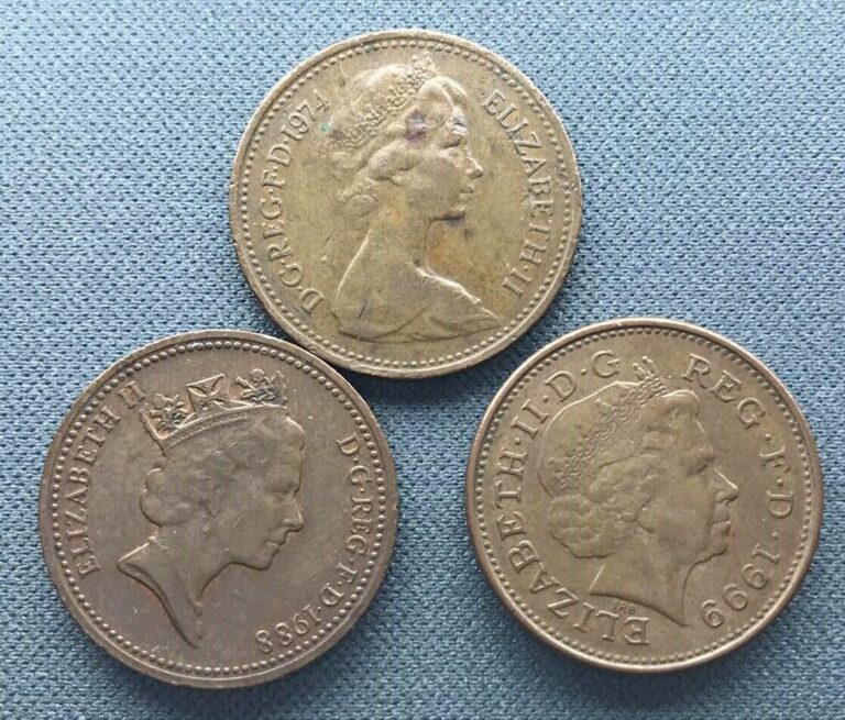 Read more about the article United Kingdom set of three coins 1 new penny  1974 and  1 penny  1988 – 1999
