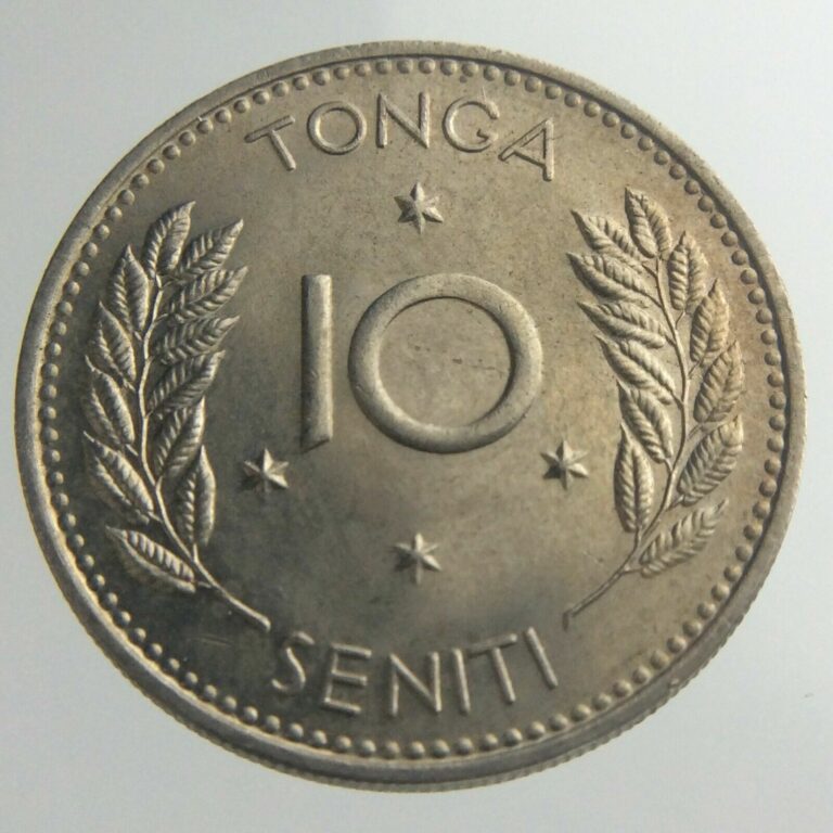Read more about the article 1967 Tonga 10 Seniti Copper Nickel KM 7 Stars Sprig Taufa’ahau Tupou Coin U238
