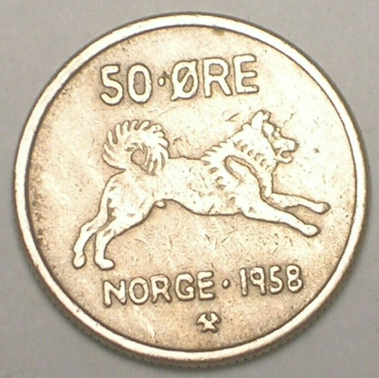 Read more about the article 1958 Norway Norwegian 50 Ore Dog Coin VF