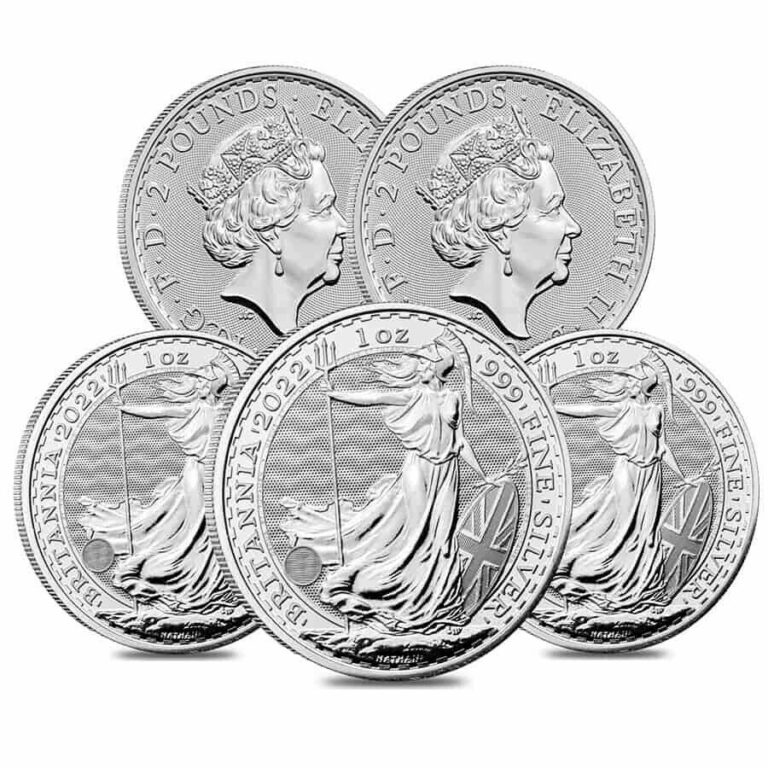 Read more about the article Lot of 5 – 2022 Great Britain 1 oz Silver Britannia Coin .999 Fine BU