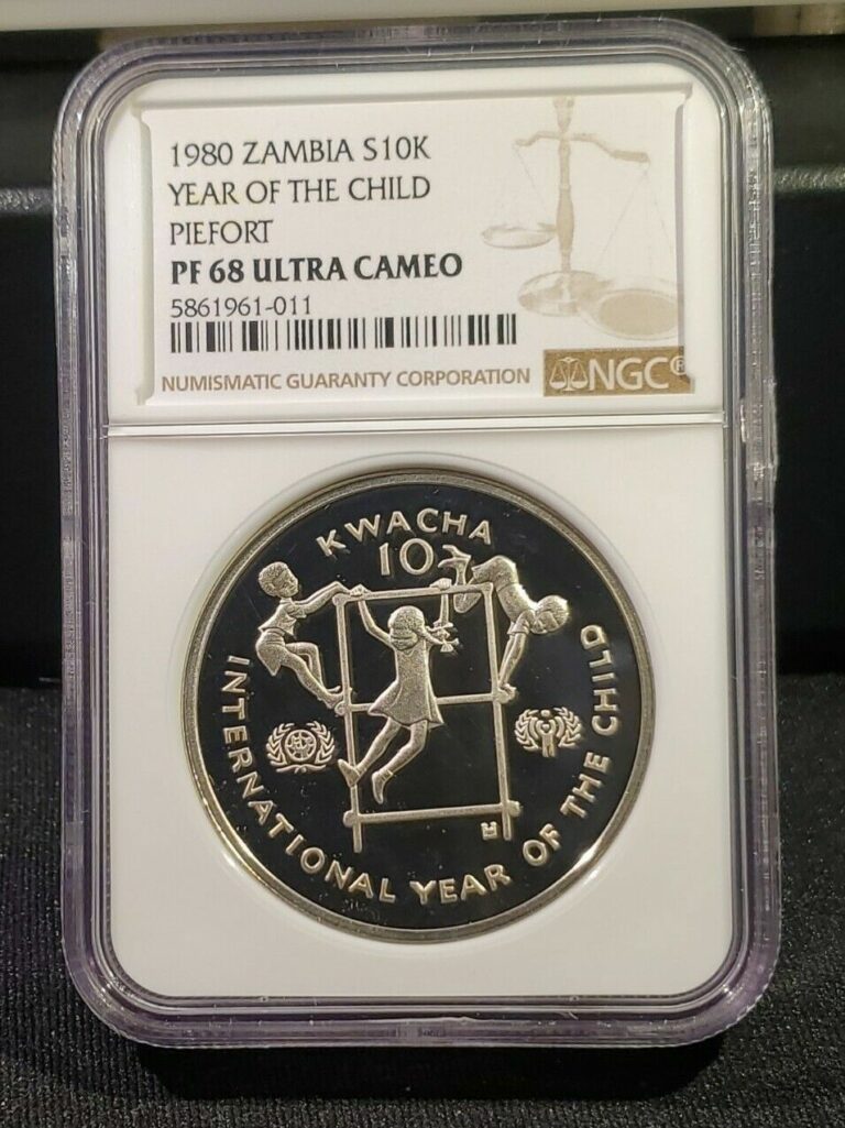 Read more about the article 1980 Zambia 10 Kwacha Silver Proof Year of the Child – PIEFORT – NGC PF 68 UC