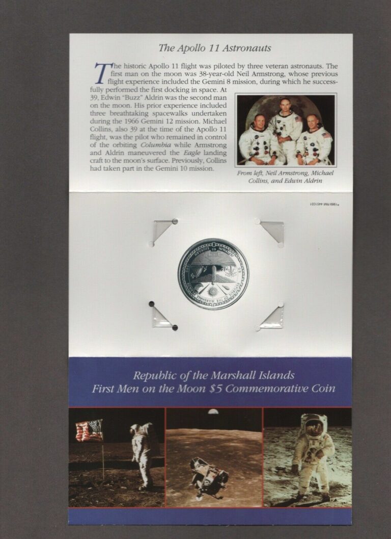 Read more about the article 1989 Republic of the Marshall Islands. $5 Coin  1st Men on the Moon   Apollo 11.