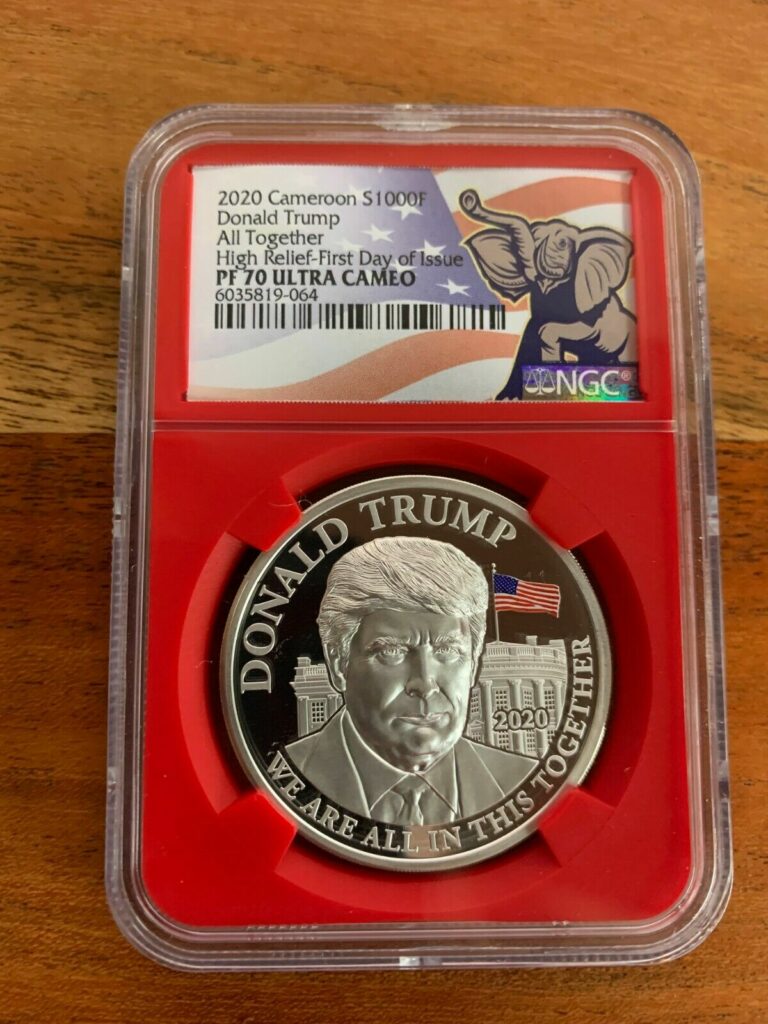 Read more about the article 2020 CAMEROON – DONALD TRUMP – NGC PF70 HIGH RELIEF FDI 1 OZ .999 W COA