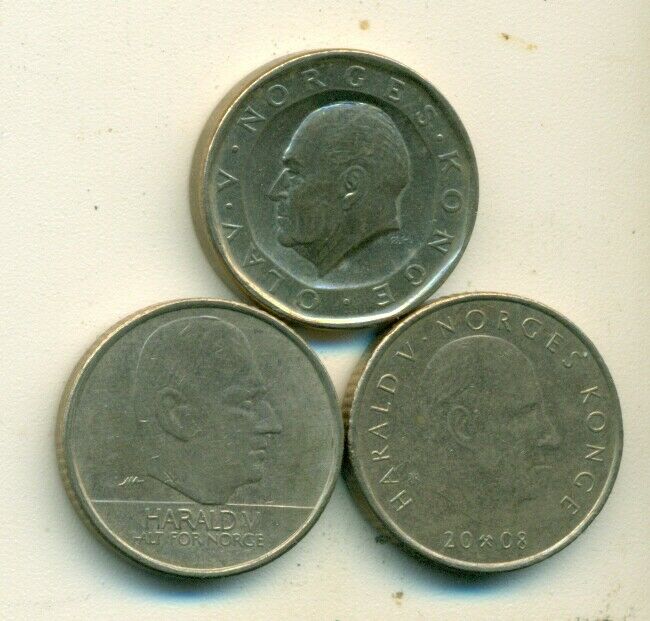 Read more about the article 3 DIFFERENT 10 KRONER COINS from NORWAY – 1986  1996 and 2008 (3 TYPES)