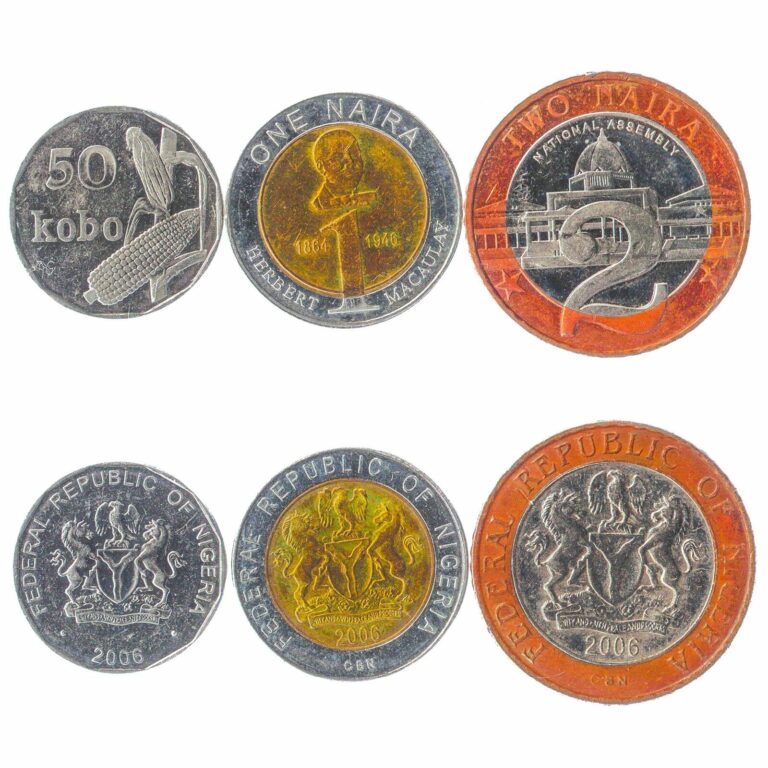 Read more about the article Set 3 Coins Nigeria 50 Kobo 1 2 Naira Nigerian African Currency 2006