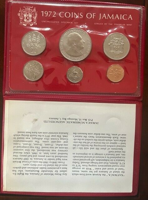 Read more about the article  1972 Jamaican Mint Uncirculated Specimen  Set. –  6 Coins   