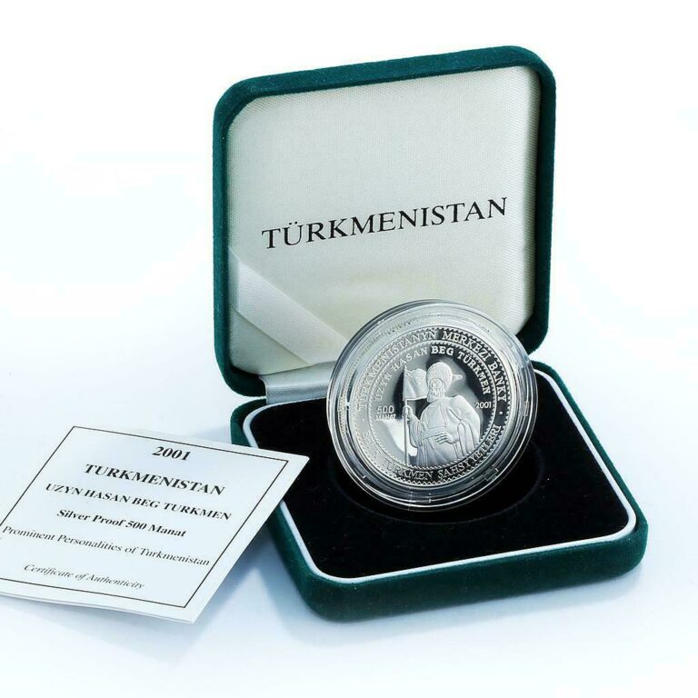 Read more about the article Turkmenistan 500 manat Uzun Hasan Beg Turkmen Sultan silver coin 2001