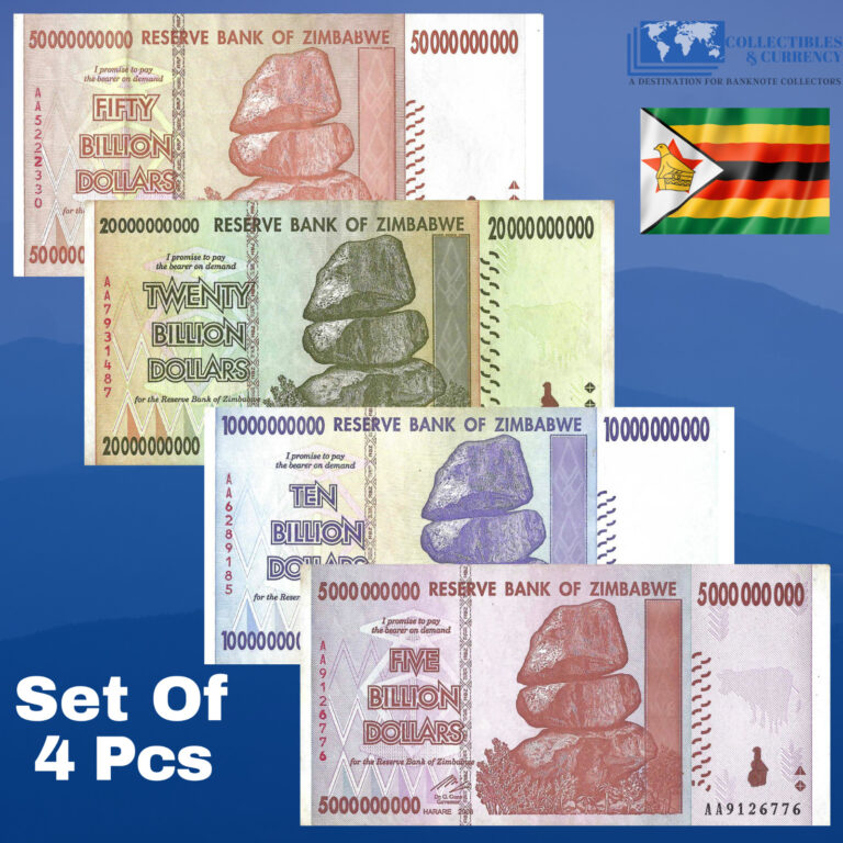 Read more about the article Zimbabwe 5 10 20 50 Billion Dollar Bills Banknotes Paper Money World Currency