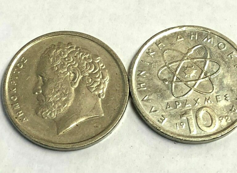 Read more about the article Democritus and Atomic Science  Greece 10 Drachmes  Greek Coin (1982-2000 type)