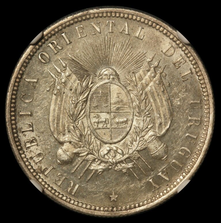 Read more about the article 1877-A Uruguay 50 Centesimos Silver Coin – NGC MS 61 – KM# 16