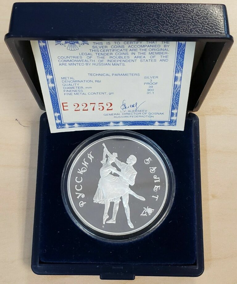 Read more about the article 1993 3 Roubles RUSSIA Russian Ballet Couple 1 Oz Silver Proof Coin Box and COA