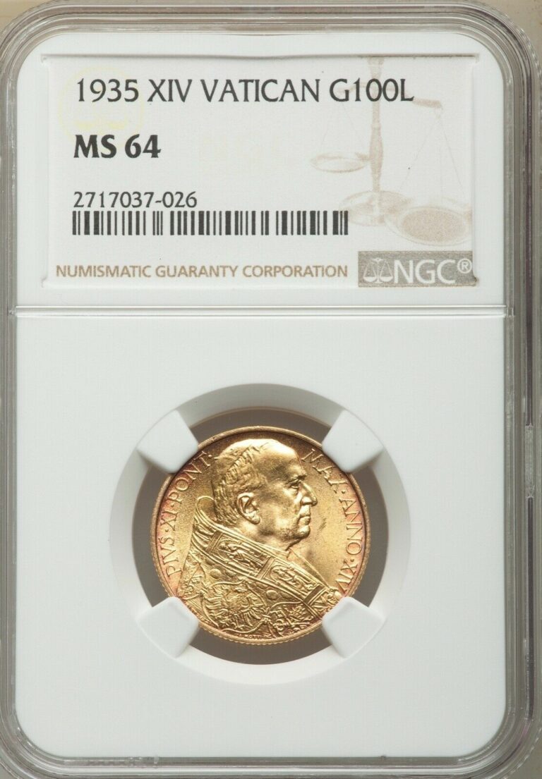 Read more about the article VATICAN CITY 1935 100 LIRE GOLD COIN  CHOICE UNCIRCULATED  CERTIFIED NGC MS-64