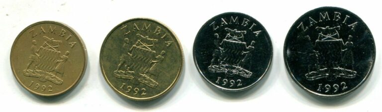 Read more about the article Zambia 1992 25 and 50 Ngwee  1 and 5 Kwacha  Uncirculated