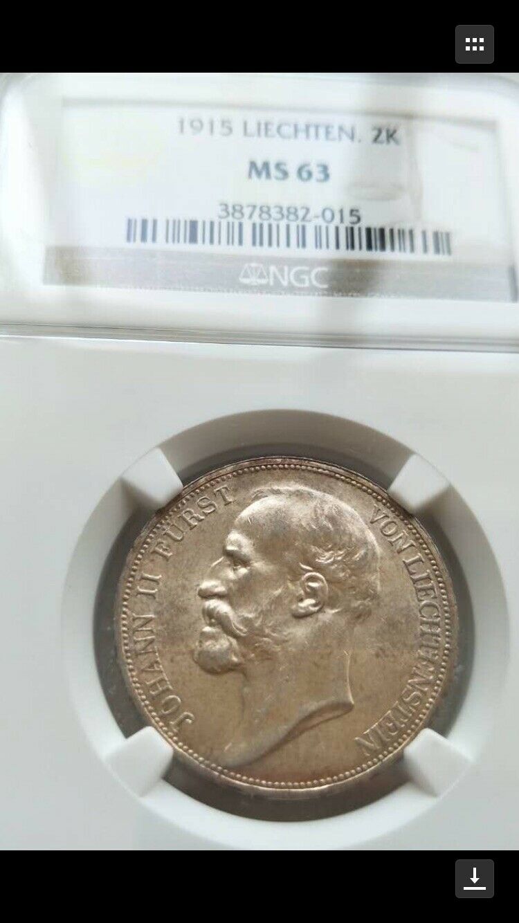 Read more about the article 1915 Liechtenstein 2 franc Silver ms63 ngc coin