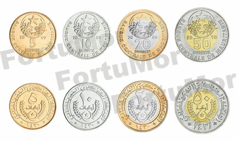 Read more about the article MAURITANIA SET OF 4 COINS  5 10 20 50 OUGUIYA  2009 2010  UNC  BIMETAL