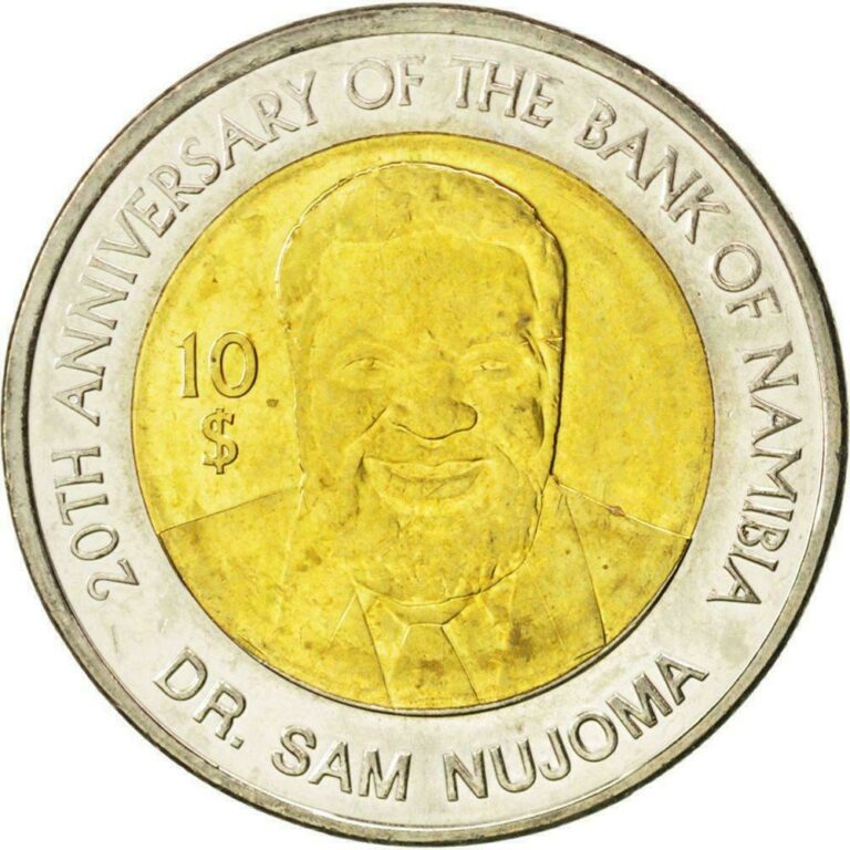 Read more about the article Namibia 10 Dollars Coin | 20 Years Bank of Namibia | Sam Nujoma | KM21 | 2010