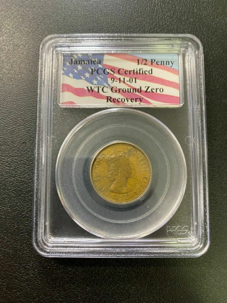 Read more about the article JAMAICA HALF PENNY RECOVERED WORLD TRADE CENTERS – GROUND ZERO WTC – PCGS -SLAB