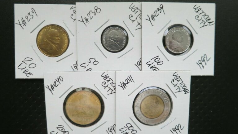 Read more about the article 1992 VATICAN CITY SET OF 5 COINS 20-500 LIRE UNC KM#237-241