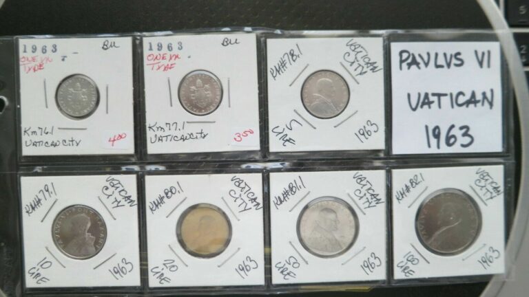 Read more about the article VATICAN CITY 1963 MINT SET OF 7 COINS BU 1 2 5 10 20 50 100 LIRE W/NO SILVER