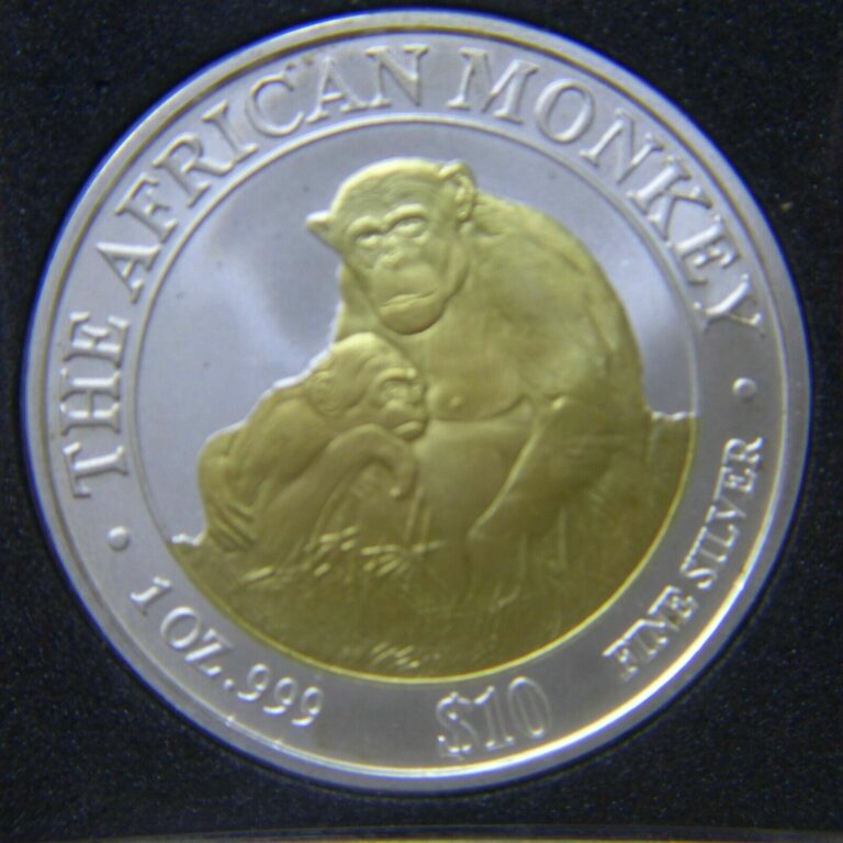 Read more about the article Somalia 2003 $10 Dollars Gilded African Monkey 1 oz .999 Silver Coin in Capsule