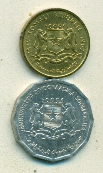 Read more about the article 2 DIFFERENT COINS from SOMALIA – 1967 5 CENTESIMI and 1976 10 CENTESIMI