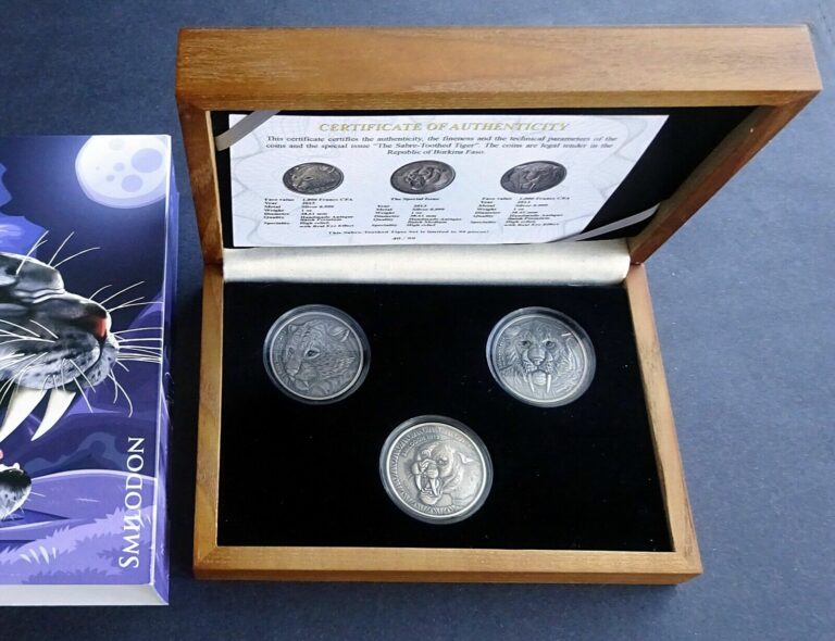 Read more about the article 2013 Burkina Faso: Sabre-Toothed Tiger – 3-Coin Set – 99.9% Silver – 99 Mintage