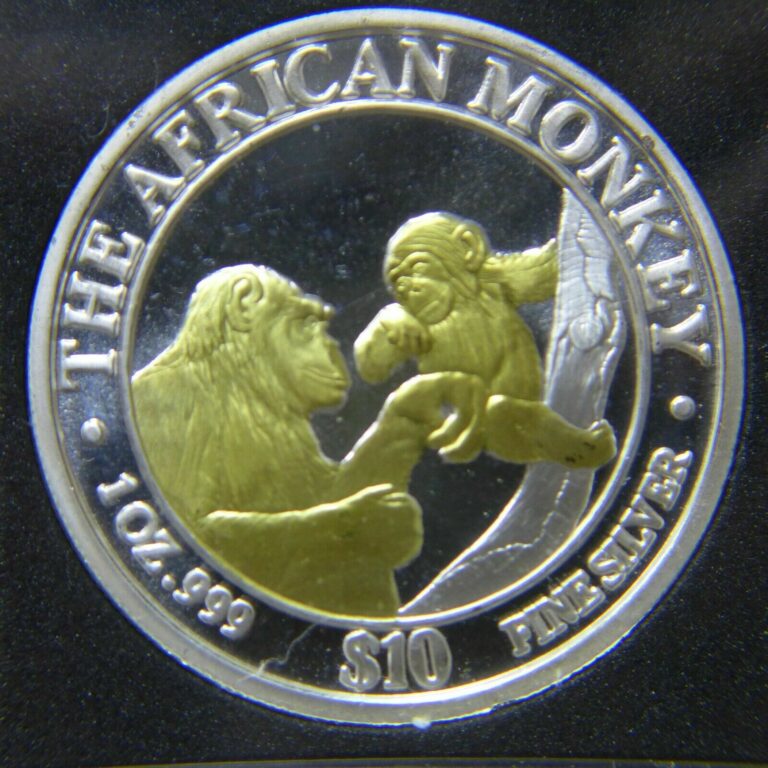 Read more about the article Somalia 1999 $10 Dollars Gilded African Monkey 1 oz .999 Silver Coin in Capsule