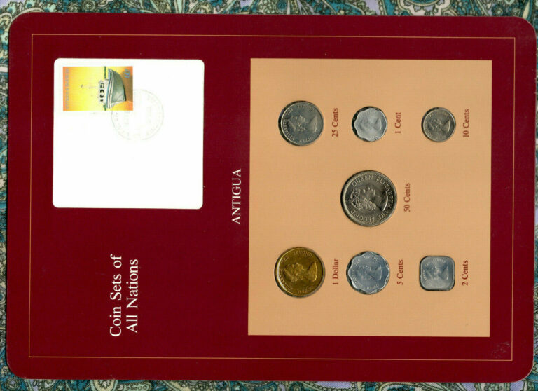 Read more about the article Coin Sets of All Nations Antigua E.C. w/card 1965 – 1986 UNC 50 cents 1965