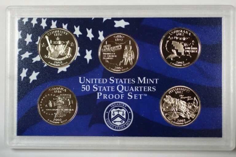 Read more about the article 2002-S United States State Quarters Proof Set 5 Gem Coins W/ Box and COA