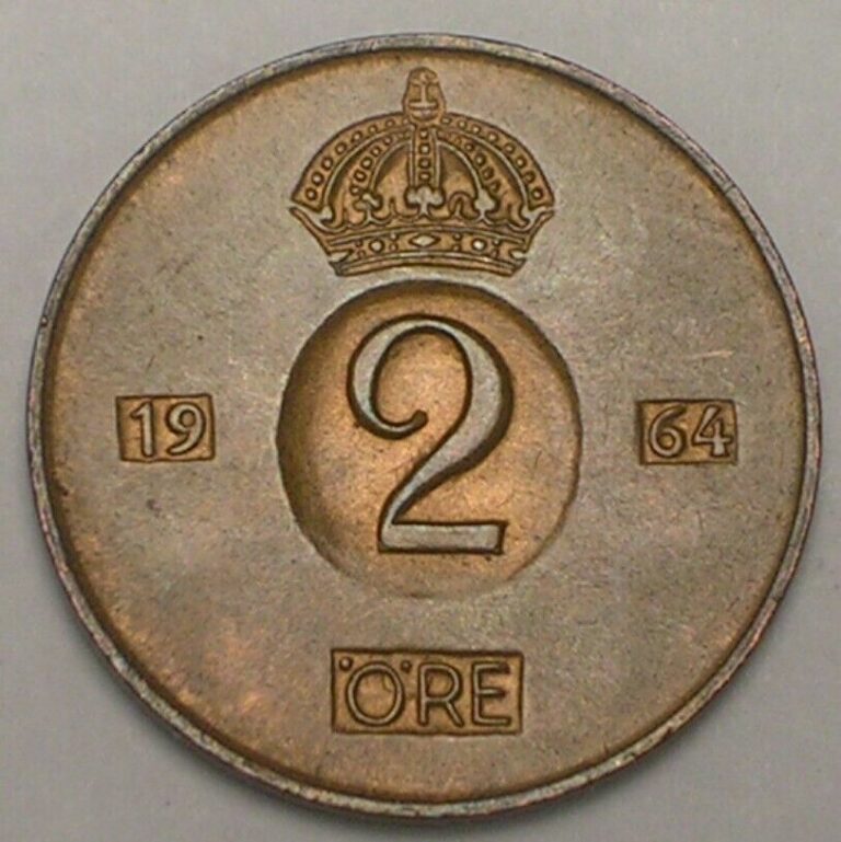 Read more about the article 1964 Sweden Swedish 2 Ore Crown Coin XF